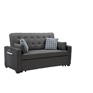 Benjara 75&quot Sleeper Sofa with 4 Accent Pillows- 2 USB Charging Ports- Gray
