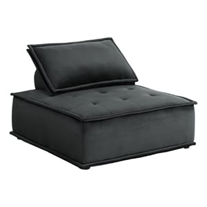 Benjara Alaya 40&quot Foam Armless Modular Lounge Chair- Black Velvet Upholstery