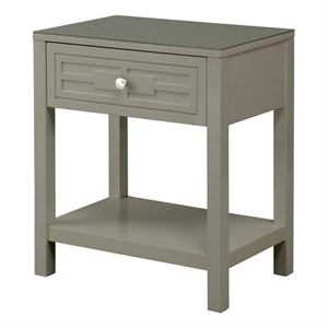 Benjara Fimo 27&quot NightStand with Drawer & Shelf-Glass Top-Modern Taupe Wood