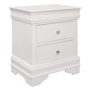 Benjara Teich 24&quot Wood Nightstand- 2 Drawers- Textured Panels- Crisp White