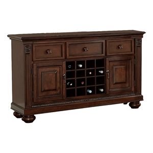 Benjara Rion 58&quot Wood Server Console- 2 Door Cabinets- Wine Rack- Rich Brown