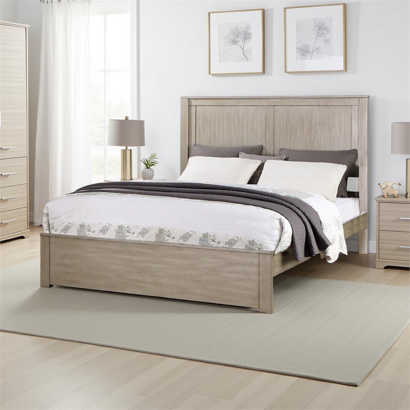 Benjara Kali Platform Queen Size Bed- Panel Rectangular Design- Light Tan Wood