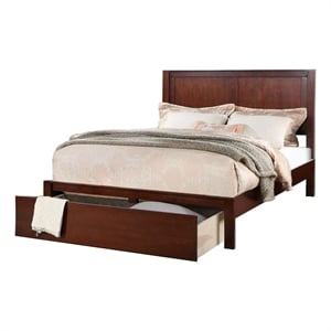 Benjara Kali Platform California King Panel Bed-Storage Drawer-Cherry Brown Wood