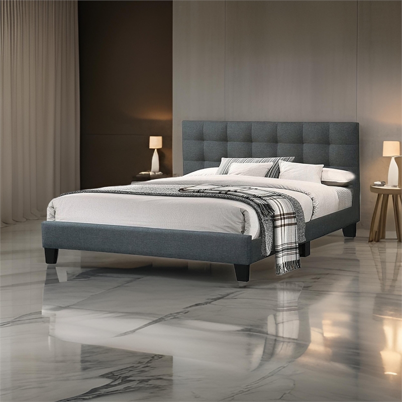 Benjara Dex Modern Platform California King Bed-Tufted Upholstery-Charcoal Gray