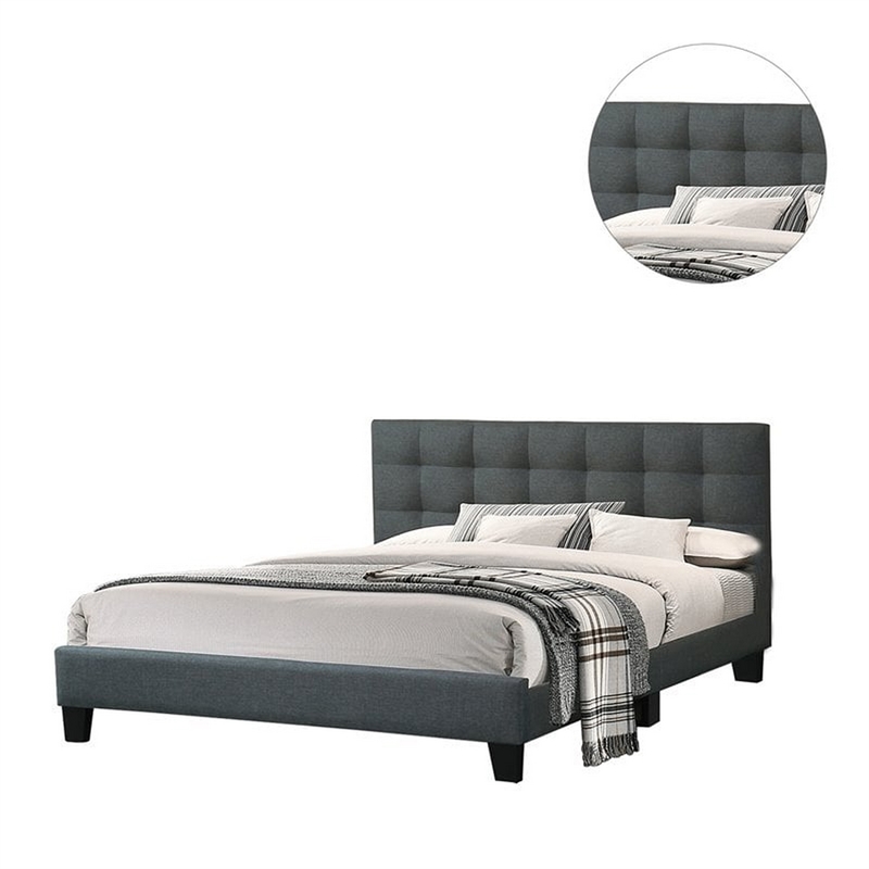 Benjara Dex Modern Platform California King Bed-Tufted Upholstery-Charcoal Gray
