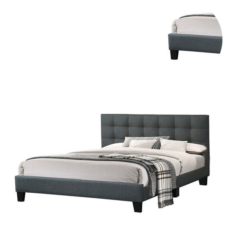 Benjara Dex Modern Platform California King Bed-Tufted Upholstery-Charcoal Gray
