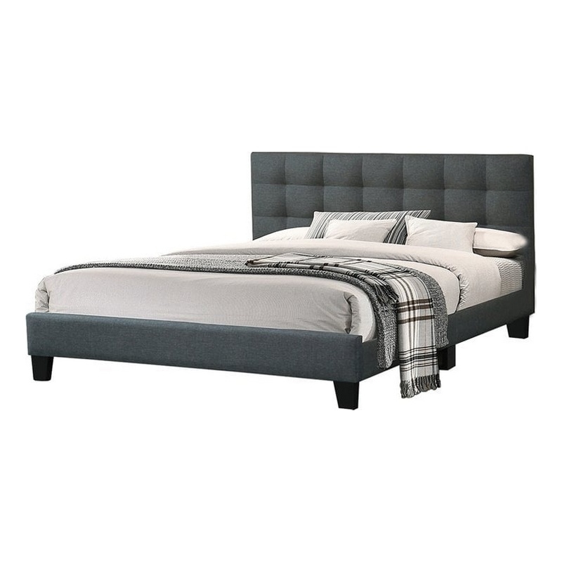 Benjara Dex Modern Platform California King Bed-Tufted Upholstery-Charcoal Gray