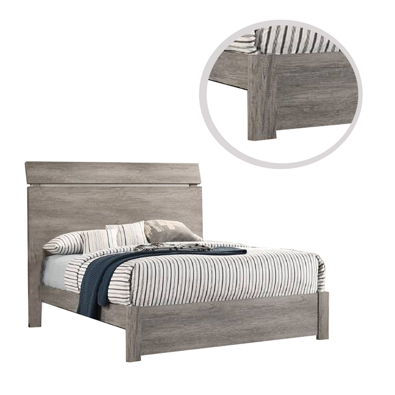 Benjara Posy Platform King Size Bed with Split Headboard- Distressed Gray Wood