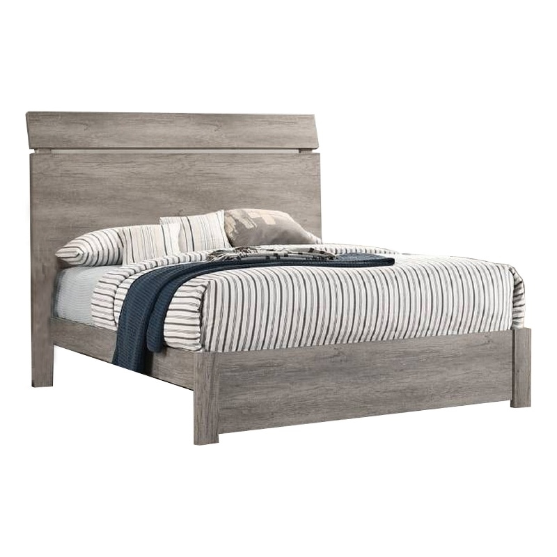 Benjara Posy Platform King Size Bed with Split Headboard- Distressed Gray Wood