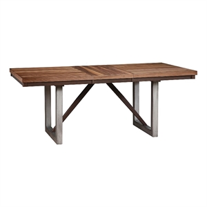 Benjara 60-77&quot Extendable Dining Table- Natural Brown Wood- Smooth Gray Metal