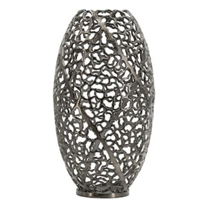 Benjara 14&quot Aluminum Accent Vase- Tall Curved Cut Out Design- Intricate Details