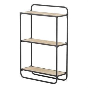 Benjara 32&quot Shelving Unit- Black Curved Iron Frame- Three Fir Wood Shelves