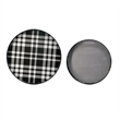 Benjara 2 Piece Round Decorative Tray- Plastic Frame- Black & White Plaid Print
