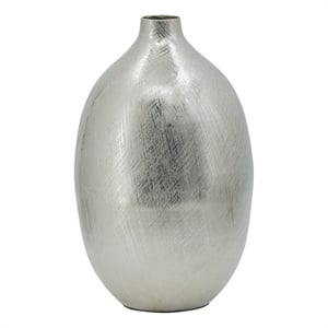 Benjara Pansy 14&quot Modern Vase- Metal- Tall Curved Shape- Bottleneck- Silver