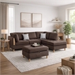 Benjara Cato 3 Piece L Shape Sectional Sofa Set with Ottoman- 2 Pillows- Brown
