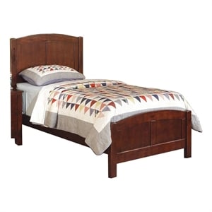 Benjara Pika Full Size Bed- Arched Headboard & Footboard- Dark Cherry Brown Wood