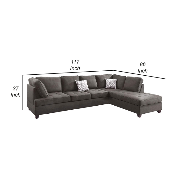 Benjara Roda 2 Piece L Shape Sectional Sofa with Reversible Chaise- Black Fabric
