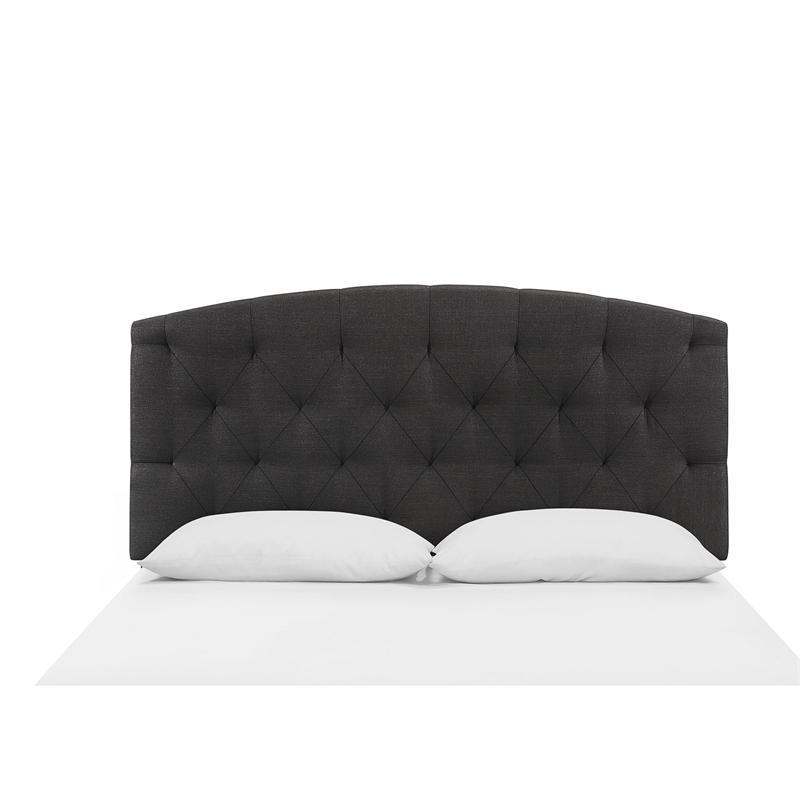 Benjara Dane Full Size Bed-Fully Upholstered-Tufted Curved Headboard-Dark Gray