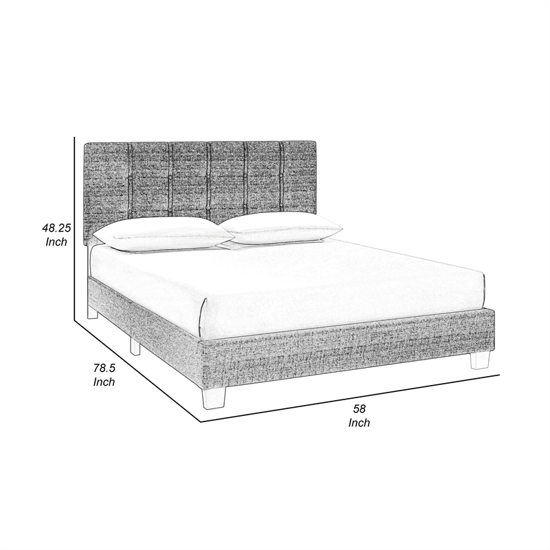 Benjara Dane Full Size Bed-Fully Upholstered-Tufted Curved Headboard-Dark Gray