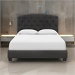 Benjara Dane Full Size Bed-Fully Upholstered-Tufted Curved Headboard-Dark Gray
