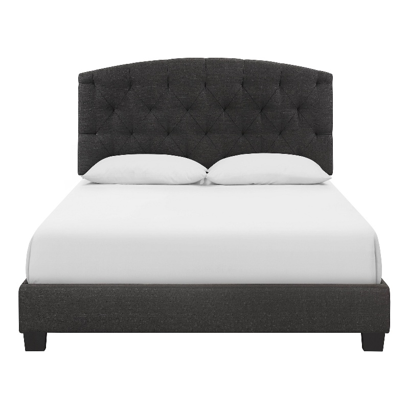 Benjara Dane Full Size Bed-Fully Upholstered-Tufted Curved Headboard-Dark Gray