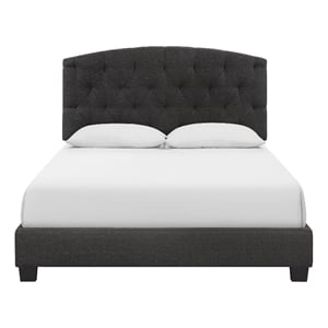Benjara Dane Full Size Bed-Fully Upholstered-Tufted Curved Headboard-Dark Gray