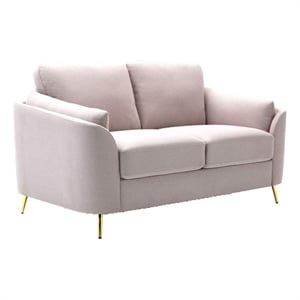 Benjara Jace 60&quot Loveseat- Beige Polyester- Gold Metal Legs- Loose Pillow Back