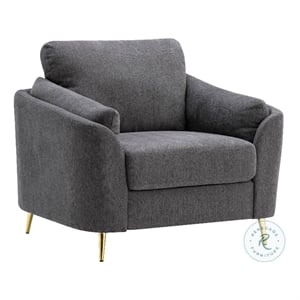 Benjara Jace 35&quot Accent Chair- Dark Gray Polyester- Gold Metal Legs- Pillow Back