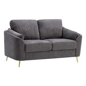 Benjara Jace 60&quot Loveseat- Dark Gray Polyester- Gold Metal Legs- Pillow Back