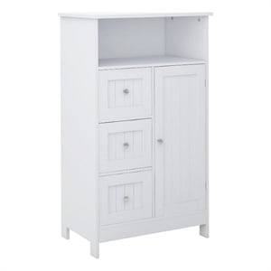 Benjara 39&quot Storage Cabinet with 3 Drawers- 1 Open Shelf- Crisp White Finish