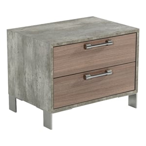 Benjara Noe Billy 26&quot NightStand-2 Drawers-Gray Faux Concrete-Oak Laminate