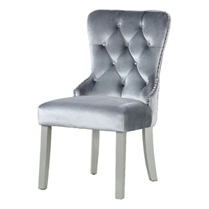 Benjara Ada 21&quot Dining Chair (Set of 2)-Gray Flannelette-Acrylic Crystal Tufting