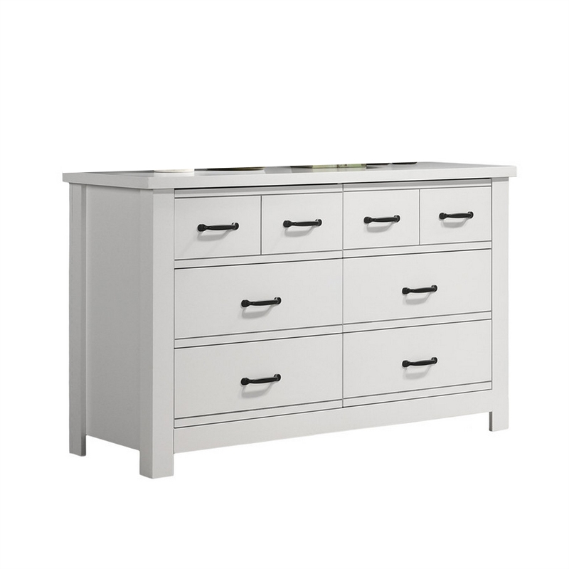 Benjara Jermy 3 Piece Bedroom Drawer Set- Black Handles- Classic White Finish