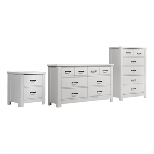 Benjara Jermy 3 Piece Bedroom Drawer Set- Black Handles- Classic White Finish