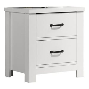 Benjara Jermy 22&quot Nightstand- 2 Drawers- Black Handles- Crisp White Finish