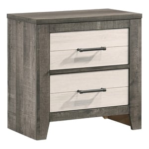 Benjara Yaz 25&quot Modern 2 Drawer NightStand- Bar Metal Handles- White & Gray