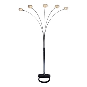 Benjara Arya 94&quot 5 Light Arc Floor Lamp- Crystal Accents- Modern Style- Chrome