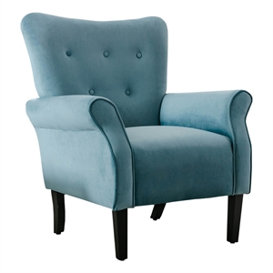 Benjara Cilic 32&quot Accent Chair- Button Tufted Back- Rolled Arms- Blue Fabric