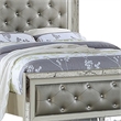 Benjara Reva California King Bed with Mirror Inlay-Upholstered Gray Faux Leather
