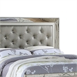 Benjara Reva California King Bed with Mirror Inlay-Upholstered Gray Faux Leather