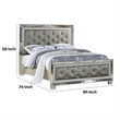 Benjara Reva California King Bed with Mirror Inlay-Upholstered Gray Faux Leather