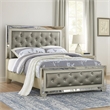 Benjara Reva California King Bed with Mirror Inlay-Upholstered Gray Faux Leather