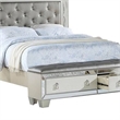 Benjara Reva California King Bed- Storage Bench- Upholstered Silver Faux Leather