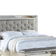 Benjara Reva California King Bed- Storage Bench- Upholstered Silver Faux Leather
