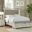 Benjara Reva California King Bed- Storage Bench- Upholstered Silver Faux Leather