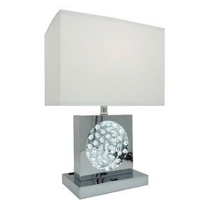 Benjara Rohi 22&quot Table Lamp- White Fabric Shade- Chrome Base- LED Accents