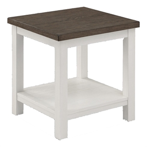 Benjara Mon 24&quot Square End Table- Open Bottom Shelf- Brown Top- White Frame
