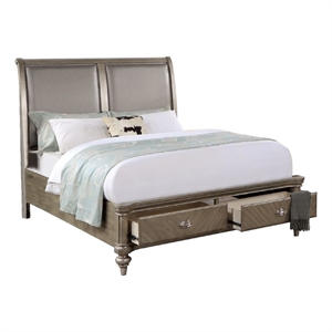 Benjara Ella Modern California King Storage Bed- Faux Leather Upholstery- Gold