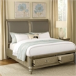 Benjara Ella Modern King Size Bed- Faux Leather- 2 Storage Drawers- Gold