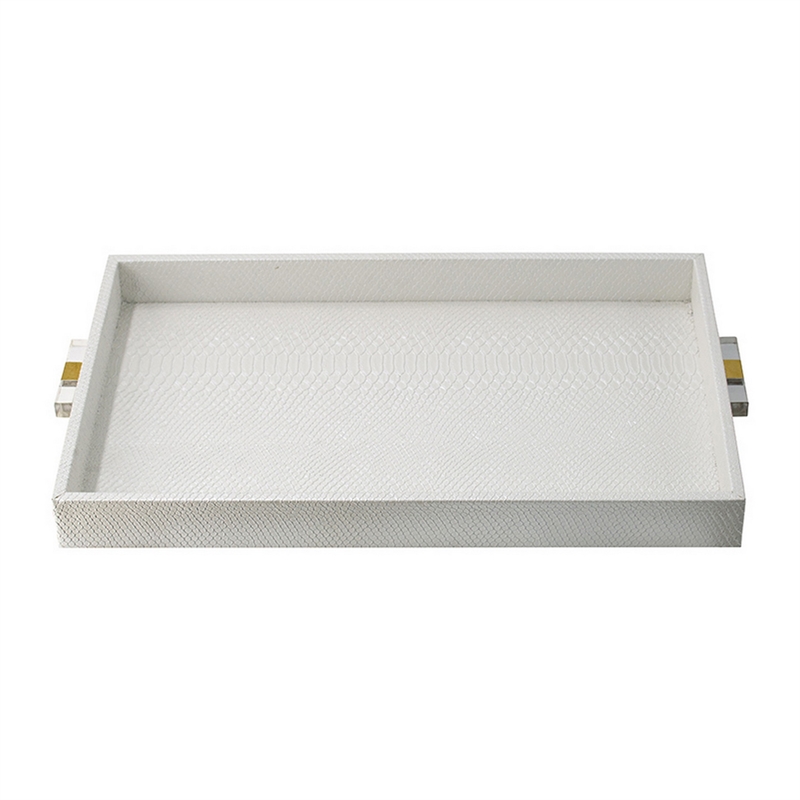 Benjara Snakeskin Texture Decorative Trays- White MDF (Set of 2)